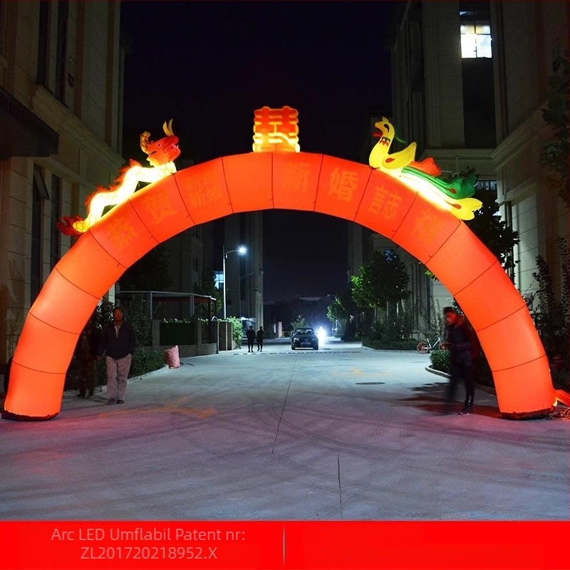Arc de nuntă gonflabil în formă de curcubeu cu iluminare – temă Dragon și Phoenix, Oxford material, pachet în geantă, LGQ/M marcă, pentru nunți