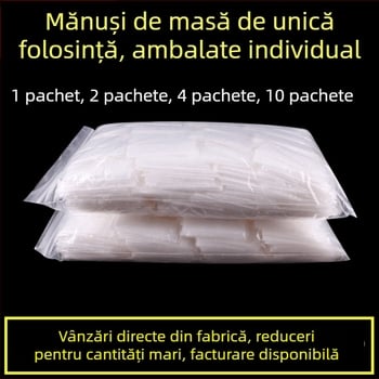 Mănuși de unică folosință, ambalate individual, mai groase pentru alimentație; potrivite pentru homar, grătar și pizza