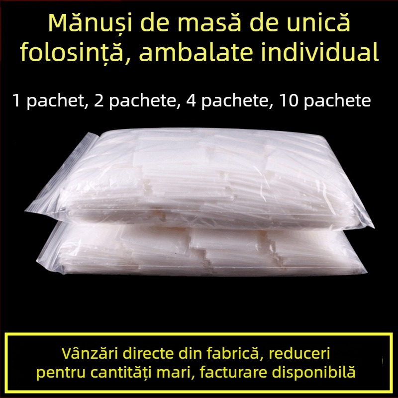 Mănuși de unică folosință, ambalate individual, mai groase pentru alimentație; potrivite pentru homar, grătar și pizza