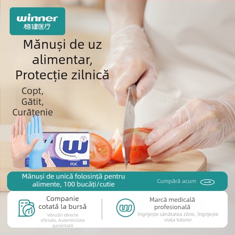 Mănuși PVC de unică folosință pentru protecție zilnică, impermeabile, multifuncționale, cu o potrivire bună, 100 de bucăți