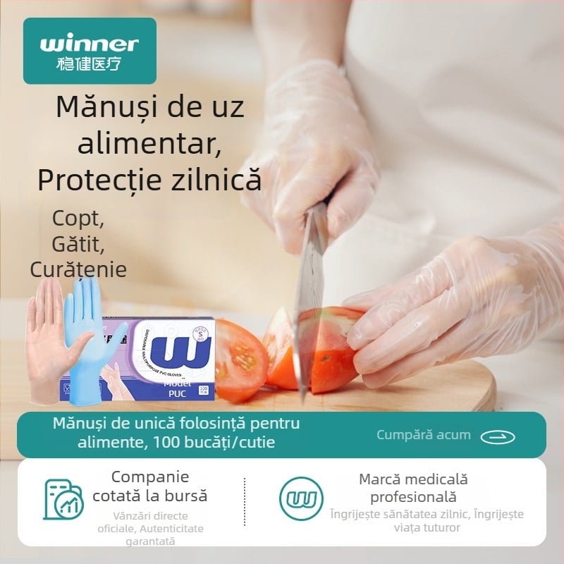 Mănuși PVC de unică folosință pentru protecție zilnică, impermeabile, multifuncționale, cu o potrivire bună, 100 de bucăți