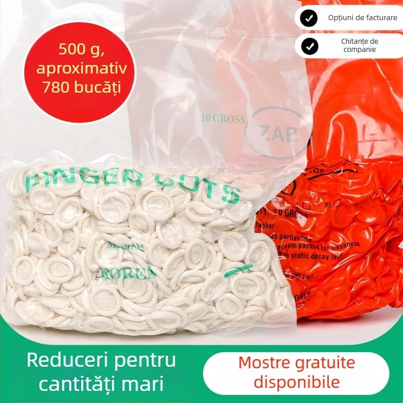 Cotite deget din latex, de unică folosință, anti-static, antiderapante, albe, grosime 0,11 mm, lungime 6–7 cm, pachet 500 g
