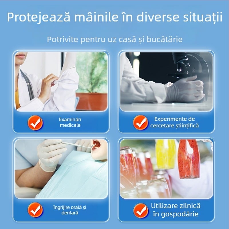 Mănuși medicale de unică folosință din latex pentru examinare și chirurgie, cu înaltă elasticitate, protecție; marca Oulangan, ambalate individual