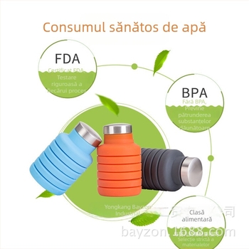 Bayzon Sticlă de apă sport cu capac retractabil și pliabil – pentru activități în aer liber; imprimare logo disponibilă; personalizare posibilă; plastic PP