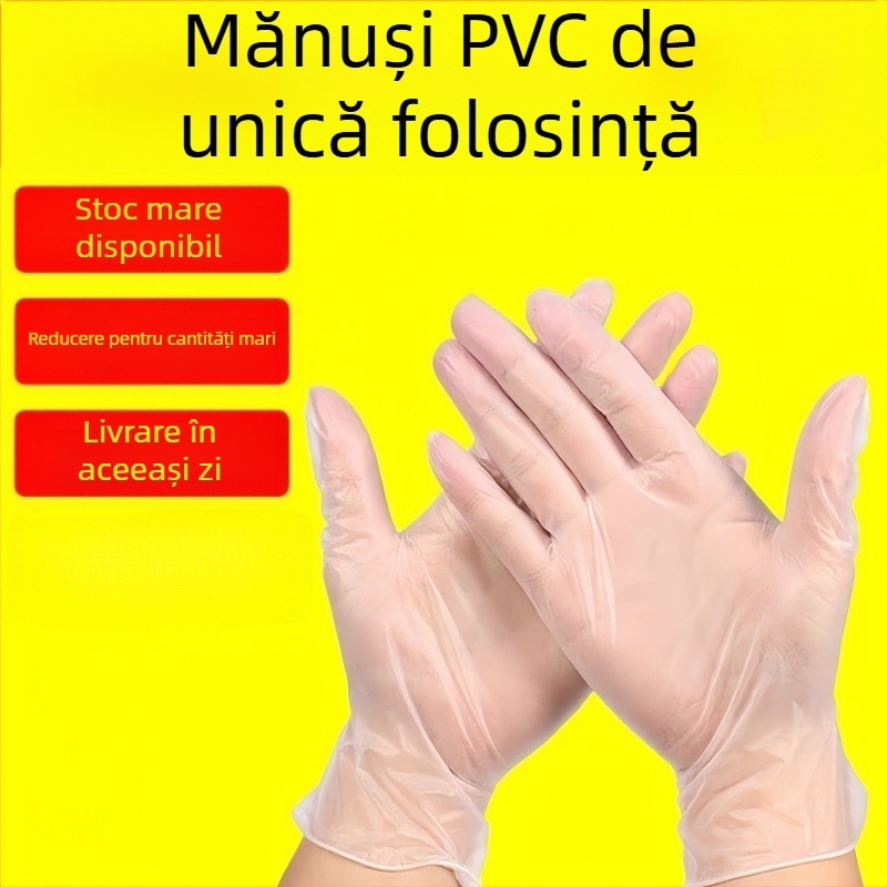 Mănuși PVC de unică folosință, de calitate alimentară, grosime 0,05–0,1 mm, impermeabile