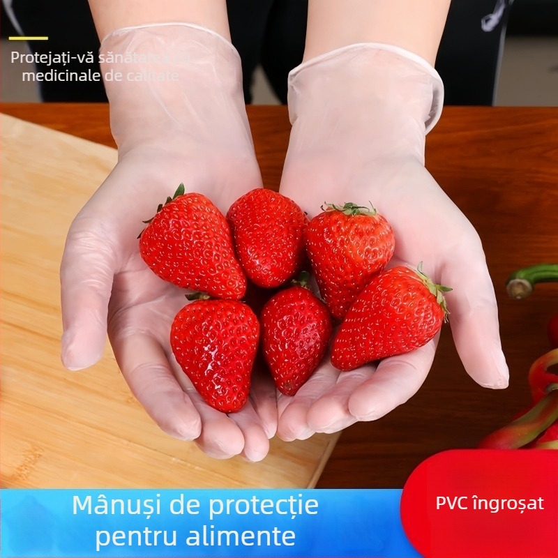 Mănuși PVC de unică folosință, de calitate alimentară, grosime 0,05–0,1 mm, impermeabile
