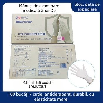 Zhende mănuși de examinare medicală, de unică folosință, texturate, fără pudră, latex natural, 100 buc./cutie