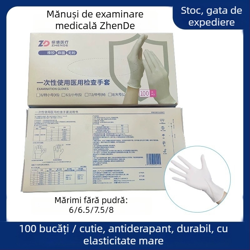 Zhende mănuși de examinare medicală, de unică folosință, texturate, fără pudră, latex natural, 100 buc./cutie