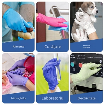 Mănuși din nitril, de unică folosință pentru gospodărie și curățenie în bucătărie, alimentare, grosime mare, model monocrom, cutie 200 buc