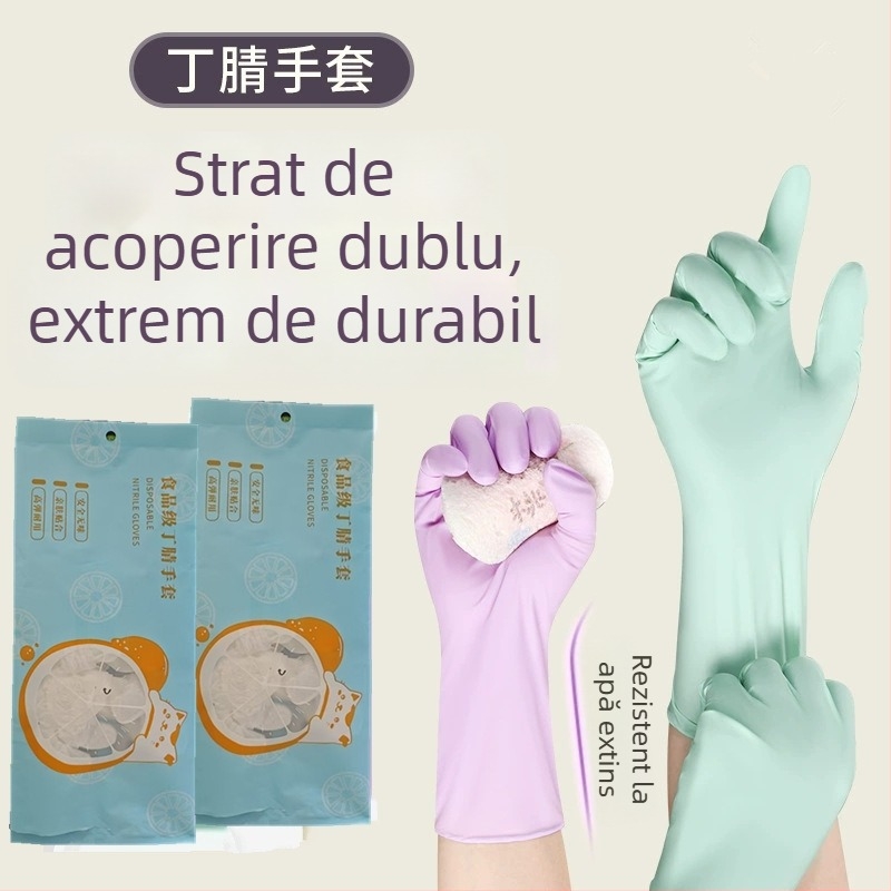 Mănuși din nitril, de unică folosință pentru gospodărie și curățenie în bucătărie, alimentare, grosime mare, model monocrom, cutie 200 buc