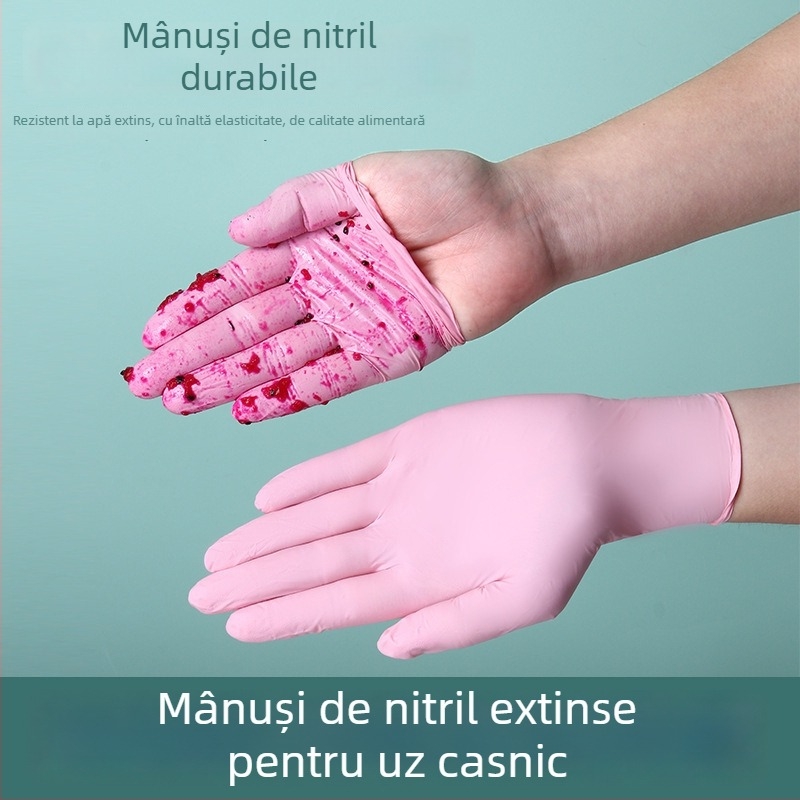 Mănuși din nitril, de unică folosință pentru gospodărie și curățenie în bucătărie, alimentare, grosime mare, model monocrom, cutie 200 buc
