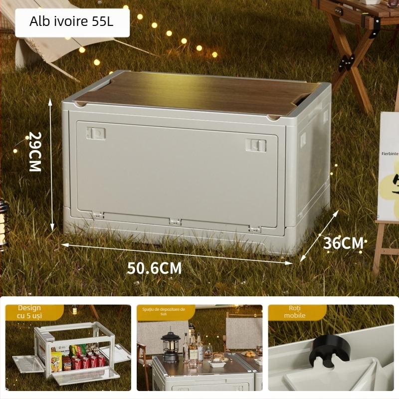 Lada de depozitare în stil industrial, organizator pliabil cu capac din lemn pentru gustări și jucării, capacitate 50–60 L; Material: placă de densitate + PP; Cu roți; Model 2003