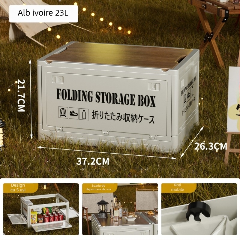 Lada de depozitare în stil industrial, organizator pliabil cu capac din lemn pentru gustări și jucării, capacitate 50–60 L; Material: placă de densitate + PP; Cu roți; Model 2003