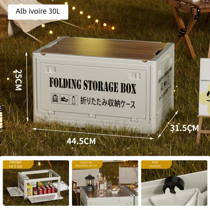 Lada de depozitare în stil industrial, organizator pliabil cu capac din lemn pentru gustări și jucării, capacitate 50–60 L; Material: placă de densitate + PP; Cu roți; Model 2003