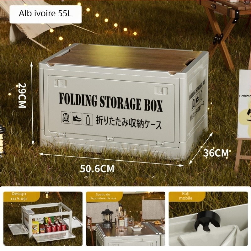 Lada de depozitare în stil industrial, organizator pliabil cu capac din lemn pentru gustări și jucării, capacitate 50–60 L; Material: placă de densitate + PP; Cu roți; Model 2003