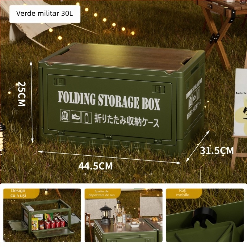 Lada de depozitare în stil industrial, organizator pliabil cu capac din lemn pentru gustări și jucării, capacitate 50–60 L; Material: placă de densitate + PP; Cu roți; Model 2003