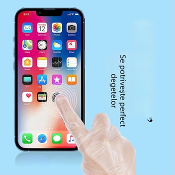 Mănuși de unică folosință pentru gospodărie, din TPE, de calitate alimentară, transparente, grosime 0,02 mm, lungime 28 cm, 100 bucăți pe cutie