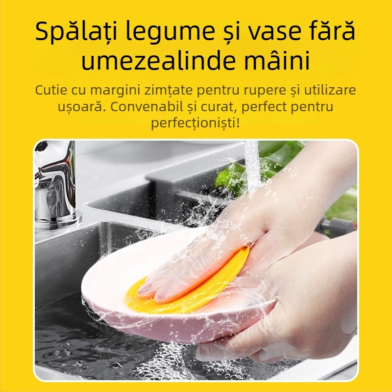 Mănuși de unică folosință pentru gospodărie, din TPE, de calitate alimentară, transparente, grosime 0,02 mm, lungime 28 cm, 100 bucăți pe cutie