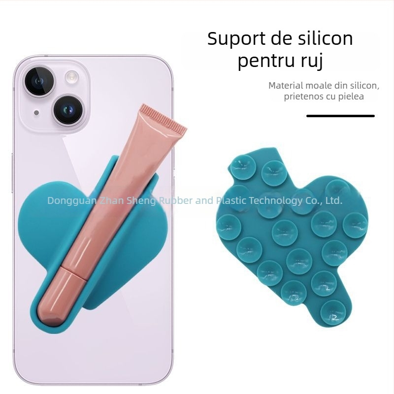 Suport portabil pentru telefon și ruj, cu bază din silicon în formă de inimă