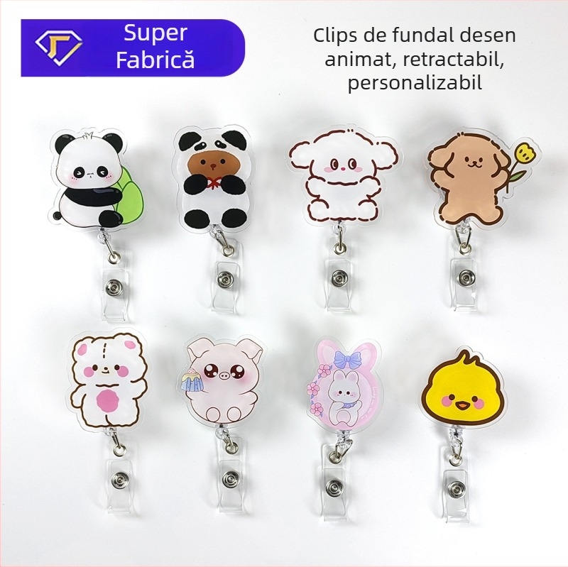 Clip acrilic retractabil pentru ID cu buton de tragere ușor; destinat medicilor și asistentelor; imprimare logo disponibilă; sarcină de 0,1 kg