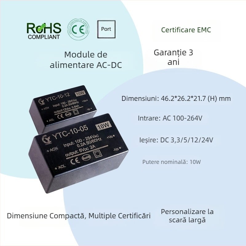 Sursă izolată AC-DC YTC-10-12, modul mini de reducere a tensiunii, 10W, ieșire 12V/24V