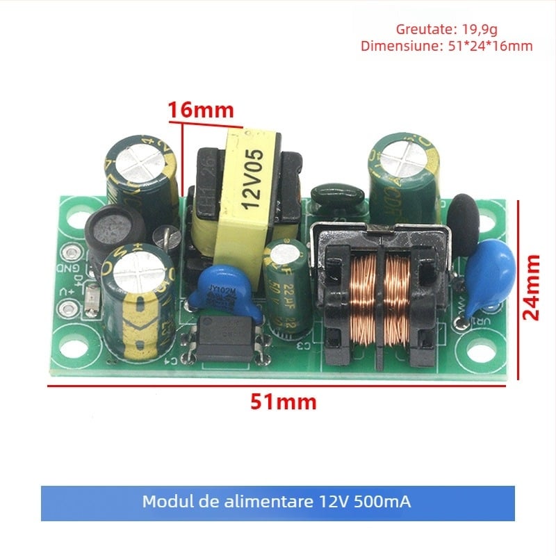 Modul de alimentare comutabil 12V 500mA, AC-DC, izolat, 5W cu tensiune constantă, intrare 220V