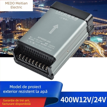 Sursă de alimentare LED rezistentă la ploaie pentru afișaj exterior, 400W, IP65, eficiență 88%, greutate 0,5 kg