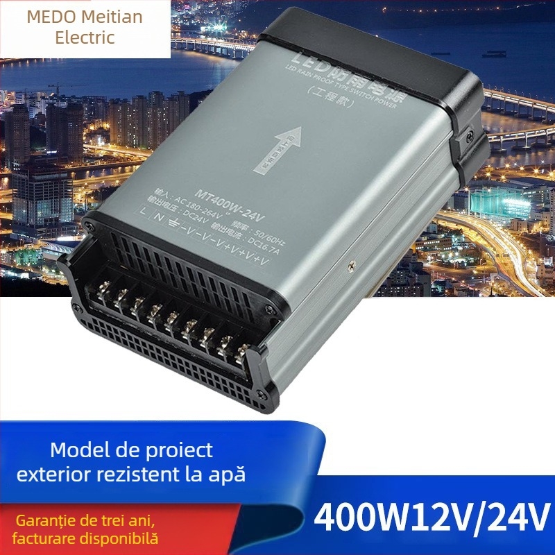 Sursă de alimentare LED rezistentă la ploaie pentru afișaj exterior, 400W, IP65, eficiență 88%, greutate 0,5 kg