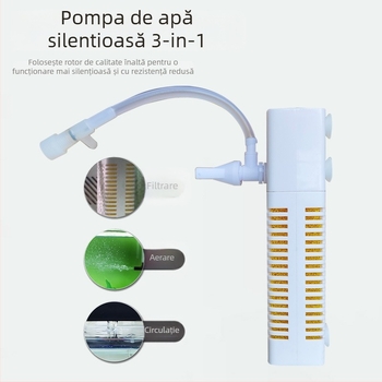 Filtru USB pentru acvariu, sistem de circulație 3 în 1 pentru filtrare și oxigenare, încorporat, ABS, greutate 80 g