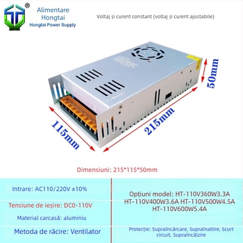 Sursă de alimentare switch-mode AC-DC, seria DC110V, până la 16A, putere înaltă, eficiență 90%