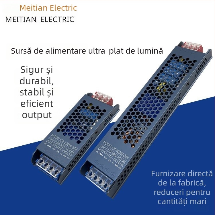 Lampa LED liniară, ultra-subțire, sursă de alimentare switch 220V, ieșire 12V/24V, montaj interior fix, randament 90%, puteri 45–400W