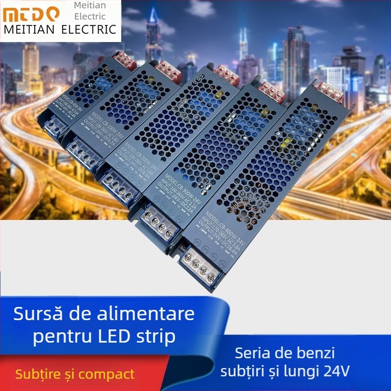 Lampa LED liniară, ultra-subțire, sursă de alimentare switch 220V, ieșire 12V/24V, montaj interior fix, randament 90%, puteri 45–400W