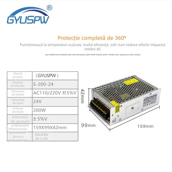 Sursă de alimentare LED pentru bandă modulară 24V, 200W, intrare AC220V, eficiență 80%, IP20