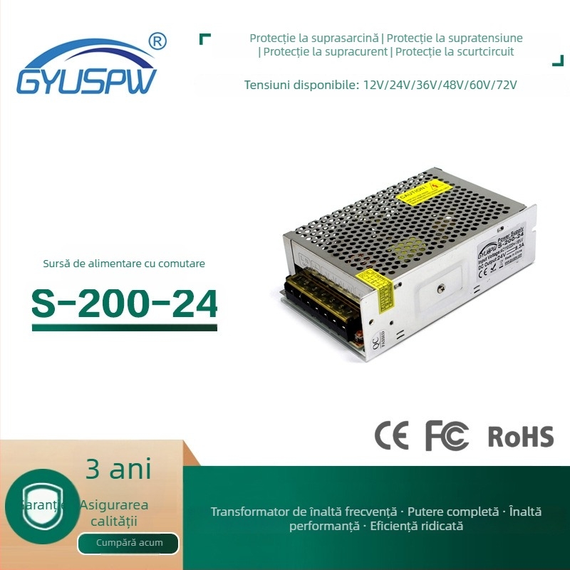Sursă de alimentare LED pentru bandă modulară 24V, 200W, intrare AC220V, eficiență 80%, IP20