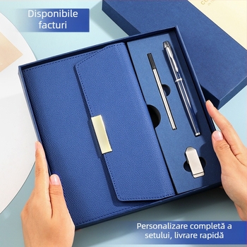 Set blocnotes cu copertă din piele ecologică, legare cu sârmă, Dowling hârtie 80 g, 100–200 pagini, stil birou, set cadou personalizat