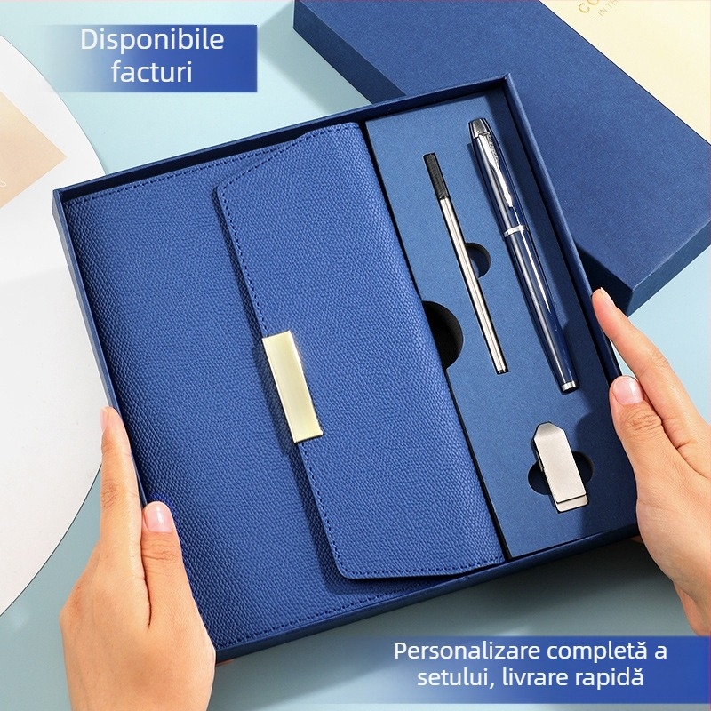 Set blocnotes cu copertă din piele ecologică, legare cu sârmă, Dowling hârtie 80 g, 100–200 pagini, stil birou, set cadou personalizat