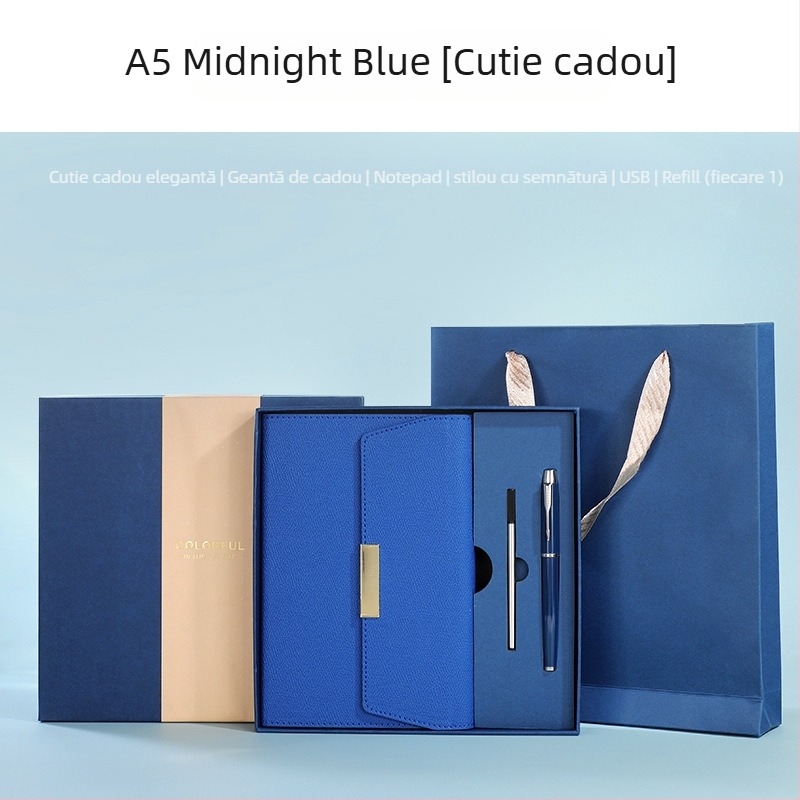 Set blocnotes cu copertă din piele ecologică, legare cu sârmă, Dowling hârtie 80 g, 100–200 pagini, stil birou, set cadou personalizat