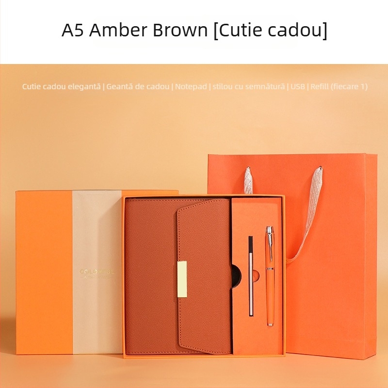 Set blocnotes cu copertă din piele ecologică, legare cu sârmă, Dowling hârtie 80 g, 100–200 pagini, stil birou, set cadou personalizat