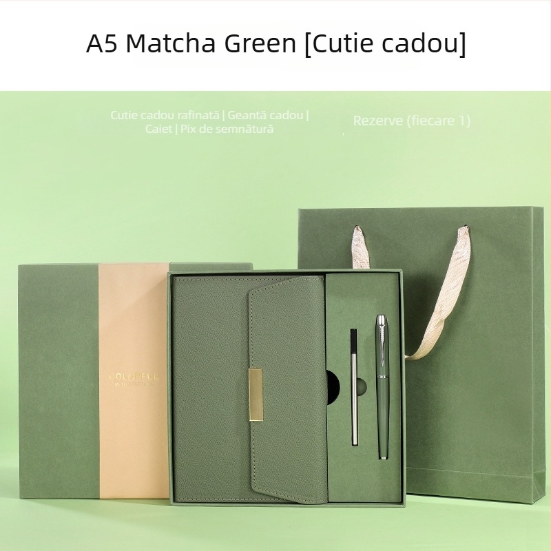 Set blocnotes cu copertă din piele ecologică, legare cu sârmă, Dowling hârtie 80 g, 100–200 pagini, stil birou, set cadou personalizat