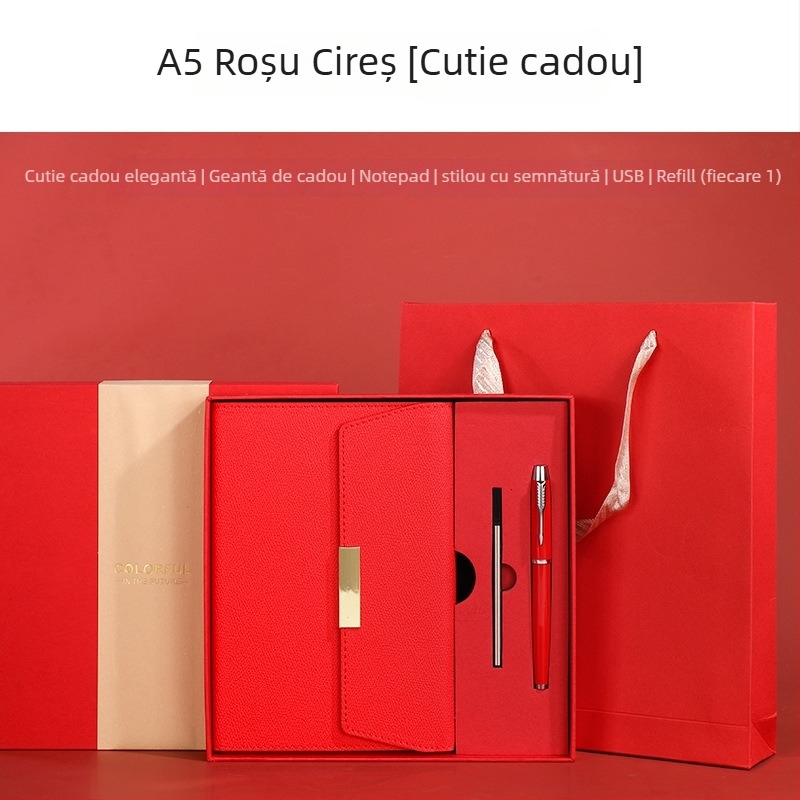 Set blocnotes cu copertă din piele ecologică, legare cu sârmă, Dowling hârtie 80 g, 100–200 pagini, stil birou, set cadou personalizat