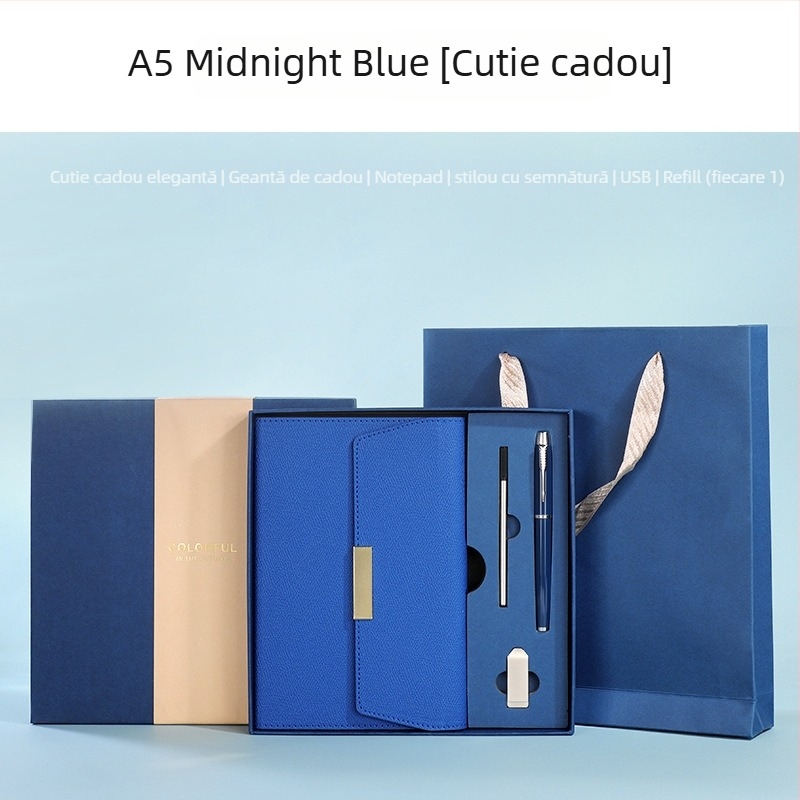 Set blocnotes cu copertă din piele ecologică, legare cu sârmă, Dowling hârtie 80 g, 100–200 pagini, stil birou, set cadou personalizat