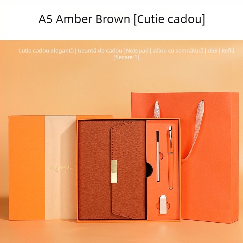 Set blocnotes cu copertă din piele ecologică, legare cu sârmă, Dowling hârtie 80 g, 100–200 pagini, stil birou, set cadou personalizat