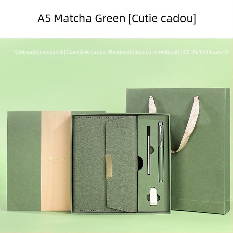 Set blocnotes cu copertă din piele ecologică, legare cu sârmă, Dowling hârtie 80 g, 100–200 pagini, stil birou, set cadou personalizat