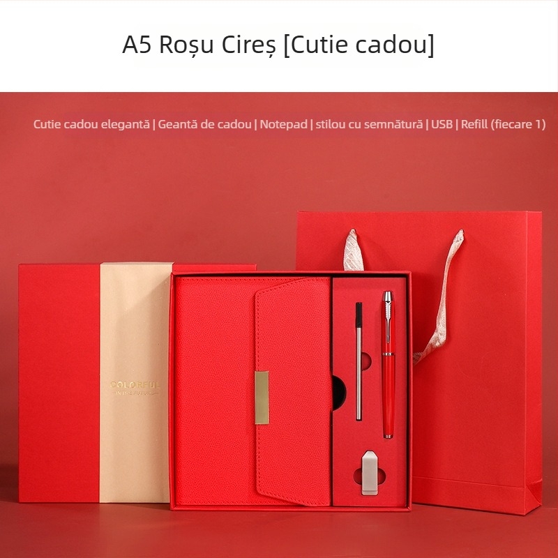 Set blocnotes cu copertă din piele ecologică, legare cu sârmă, Dowling hârtie 80 g, 100–200 pagini, stil birou, set cadou personalizat