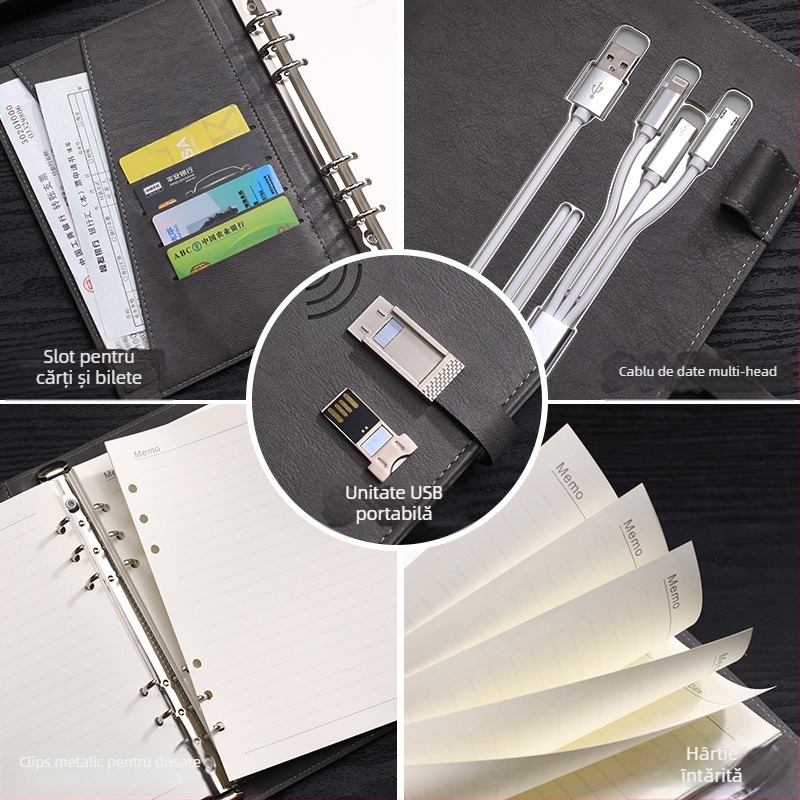 Set notebook cu încărcare wireless – RGB-53, 80 pagini, 6 găuri, reîncărcabil cu cablu de date