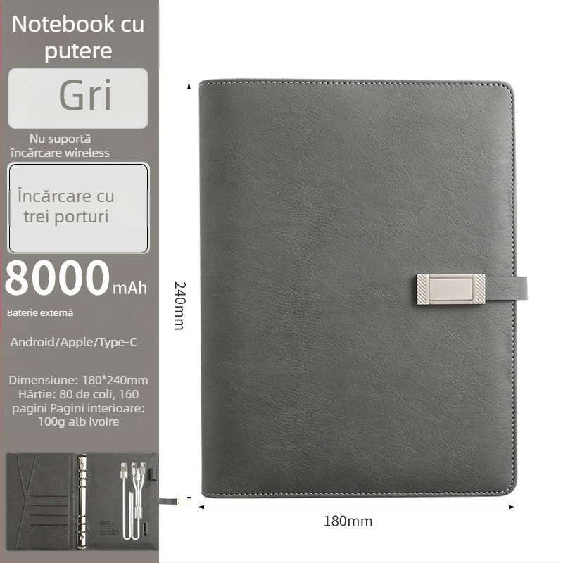 Set notebook cu încărcare wireless – RGB-53, 80 pagini, 6 găuri, reîncărcabil cu cablu de date