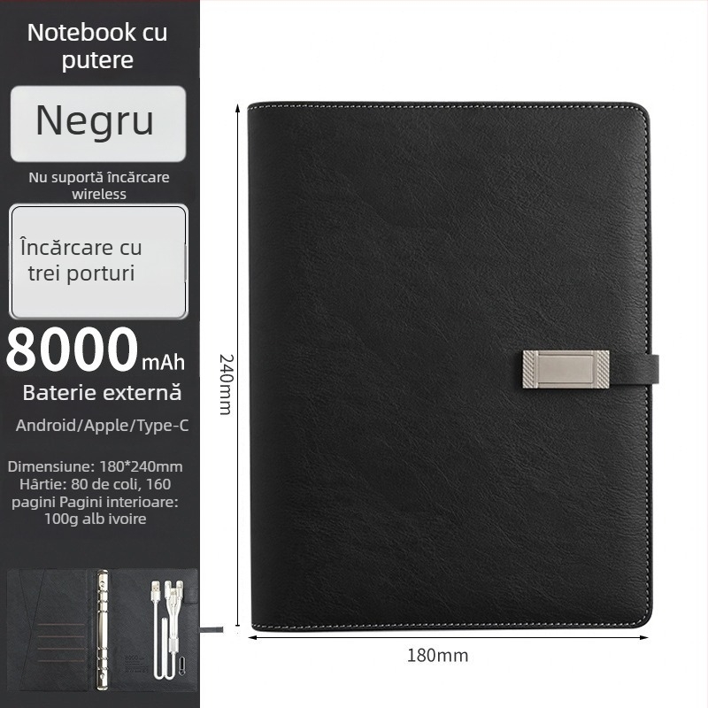 Set notebook cu încărcare wireless – RGB-53, 80 pagini, 6 găuri, reîncărcabil cu cablu de date
