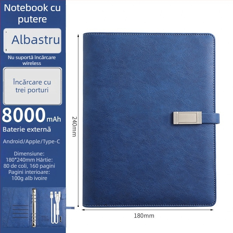 Set notebook cu încărcare wireless – RGB-53, 80 pagini, 6 găuri, reîncărcabil cu cablu de date