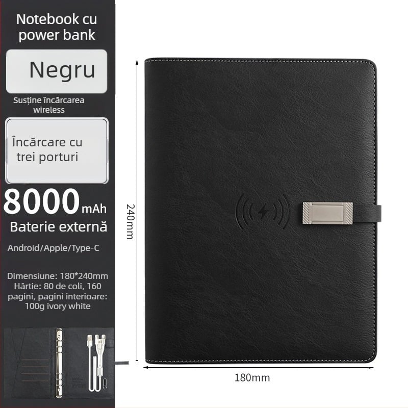 Set notebook cu încărcare wireless – RGB-53, 80 pagini, 6 găuri, reîncărcabil cu cablu de date