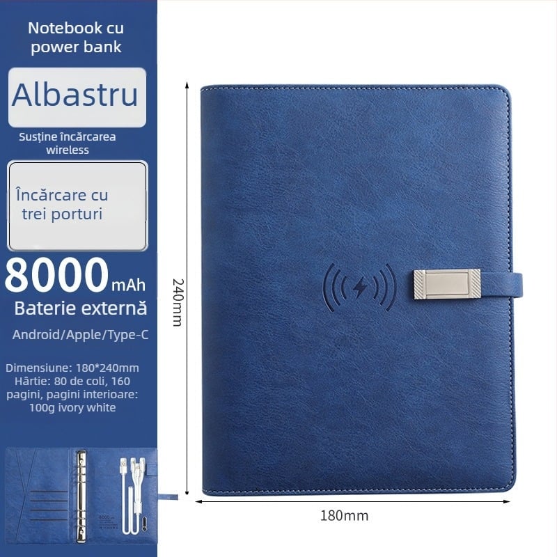 Set notebook cu încărcare wireless – RGB-53, 80 pagini, 6 găuri, reîncărcabil cu cablu de date